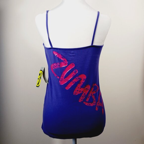Zumba, NWT, Spaghetti Tank, Amethyst Color, Splatter Paint Print on Back, Size L - Picture 6 of 15